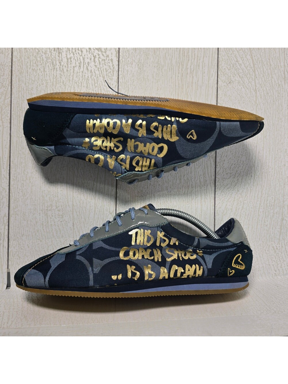 Coach Signature C Graffiti Sneakers Blue Gold Y2K Women’s Size 8M Rare